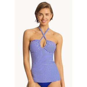 Sea Level Varsity Halter Bandeau Tankini Bottoms Two Piece Swimsuit Set Sz 10
